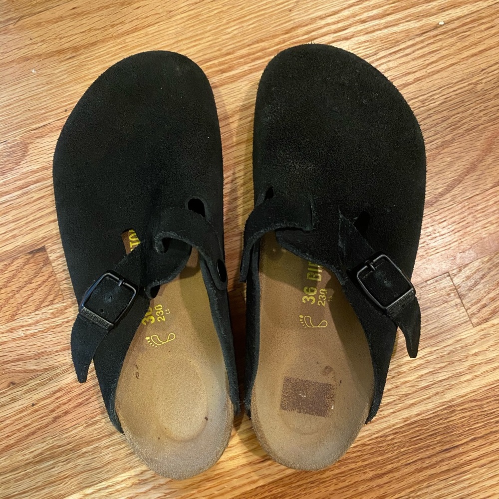 Black Suede Birkenstock’s Clogs